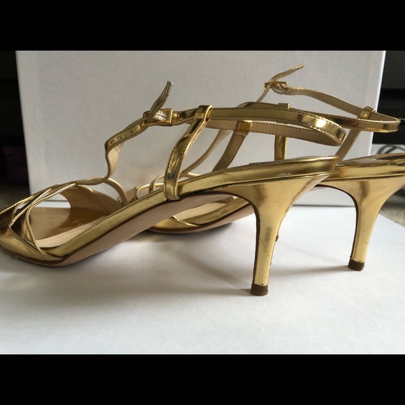 Jimmy Choo Gold Patent Leather KittenHeel Sandals - Picture 3 of 8